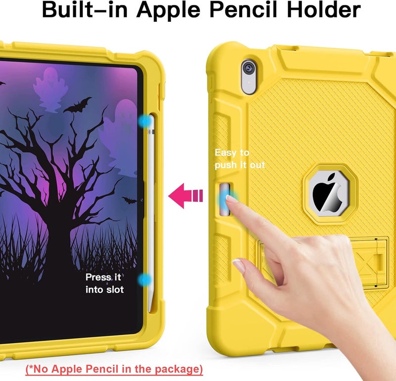Azzsy Case for iPad (A16) 11th Generation 11 Inch 2025 / iPad 10th Generation 10.9 Inch 2022, [Built-in Pencil Holder] Heavy Duty Shockproof Rugged Protective Case, Yellow - Image 4